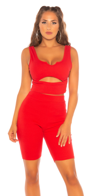 sporty set with front cut out Red